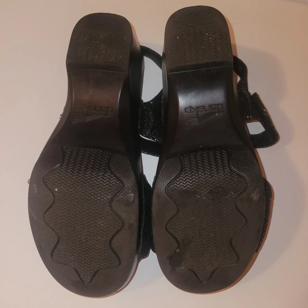 Dansko Sophie Metallic Print Leather‎ Wedge Sandals EU 38 US 7.5-8 Black